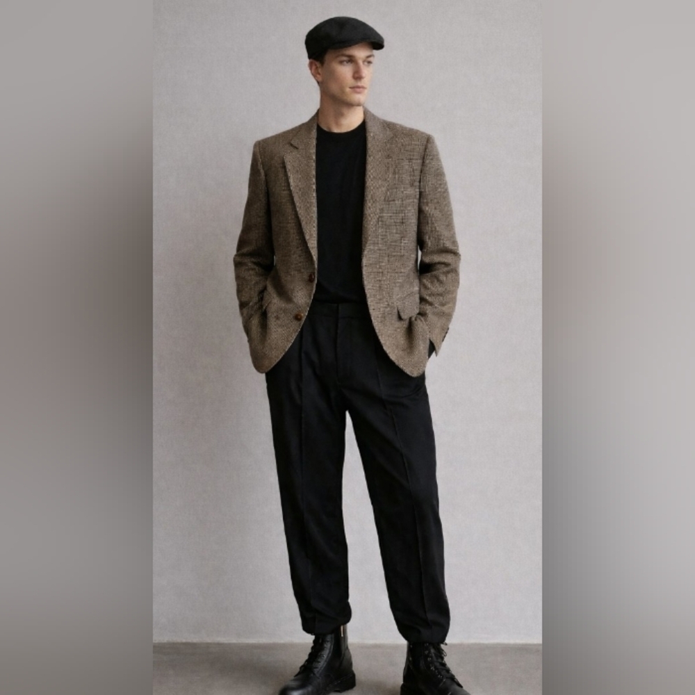 Vintage Ives Saint Laurent Made In France Brown Tweed Wool Blazer Size 40
